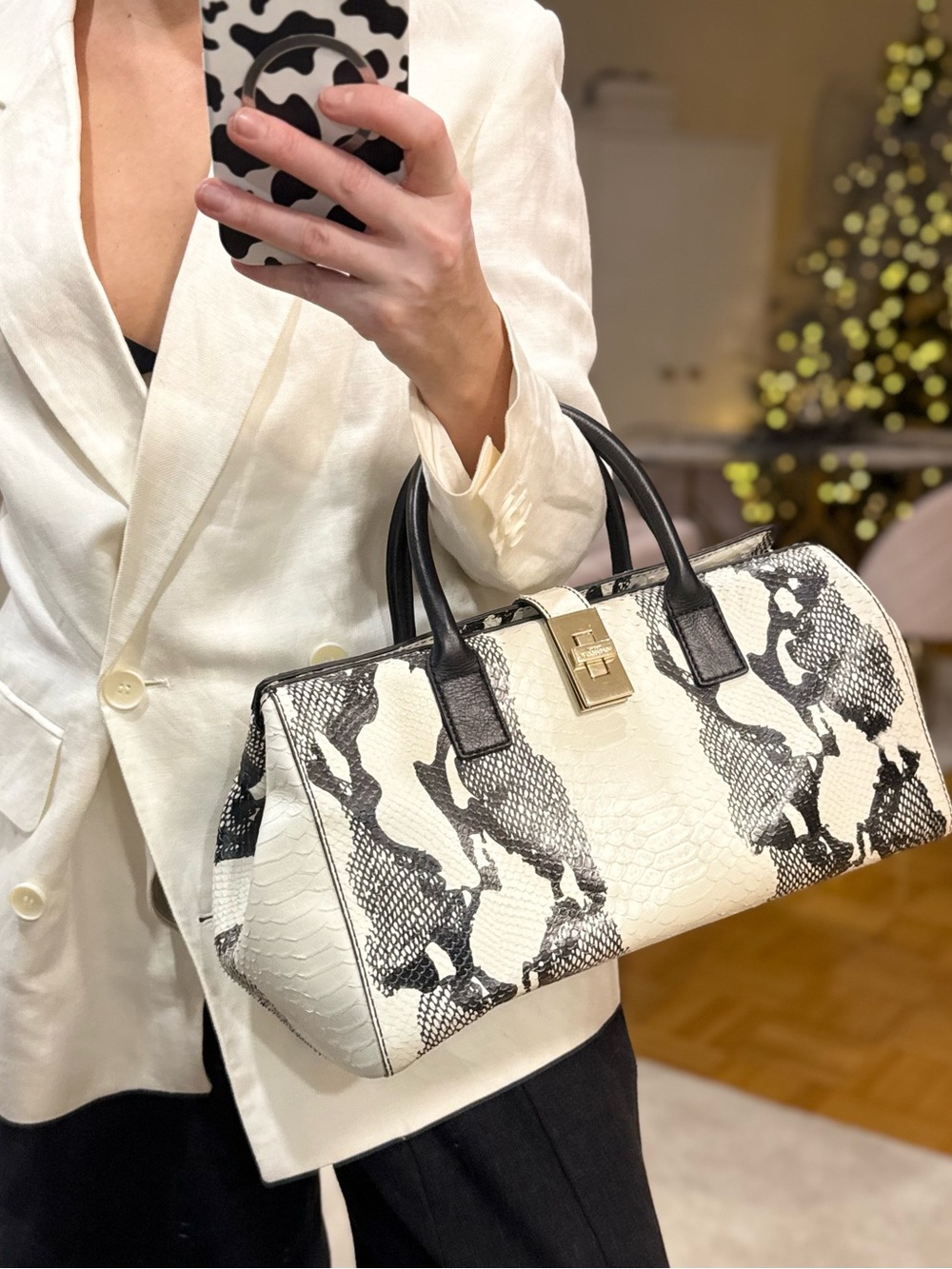 Elegant Black and White JACK FRENCH LONDON Leather Handbag